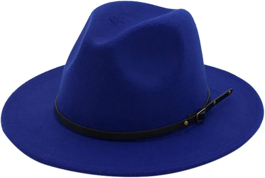 Women Lady Classic Wool Fedora Hat Belt Buckle Wide Brim Panama Hat Fedora Hats for Women Fashionable