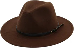 Women Lady Classic Wool Fedora Hat Belt Buckle Wide Brim Panama Hat Fedora Hats for Women Fashionable
