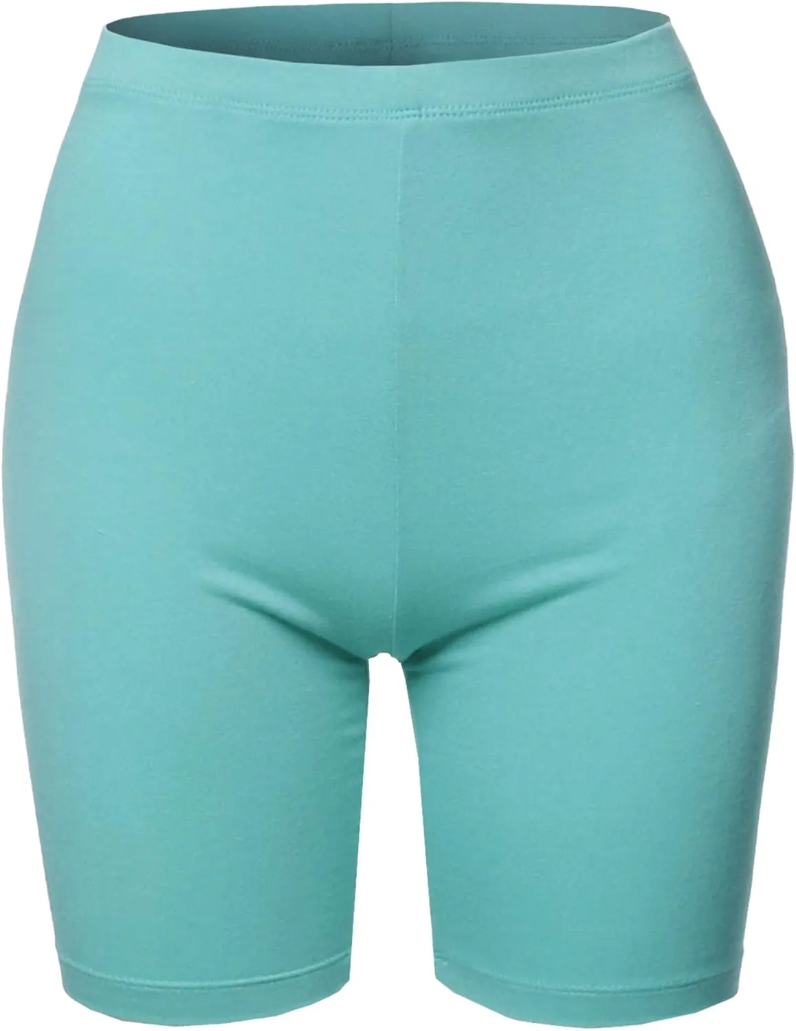 Women's Basic Solid Premium Cotton Mid Thigh High Rise Biker Bermuda Shorts