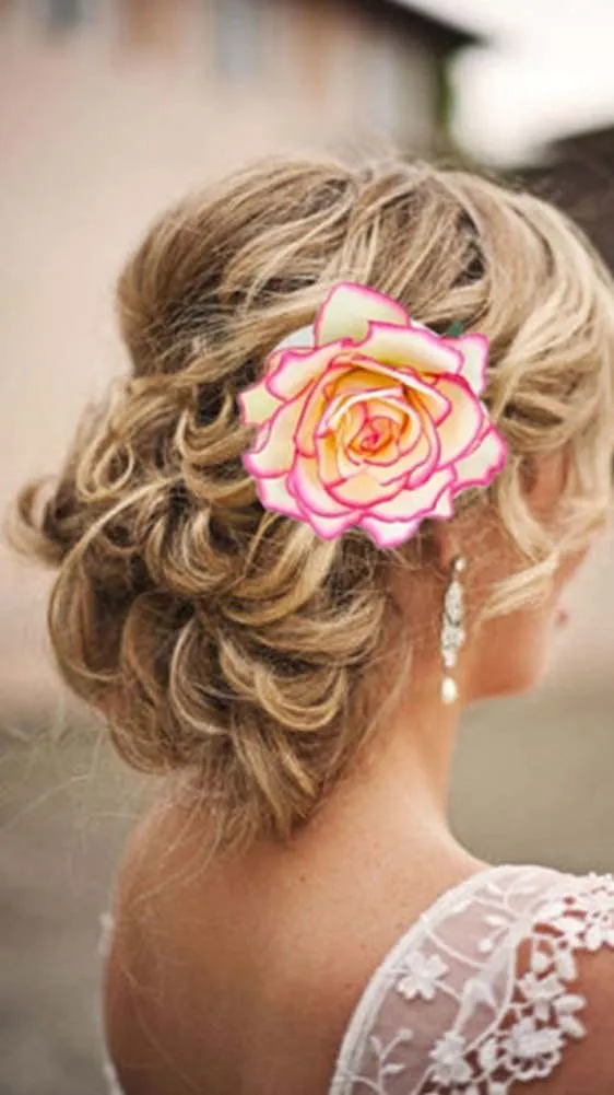 Women's Vintage Elegent Rose Flower Hairpin Hair Clip with Brooch for Party Travel Festivals (White)