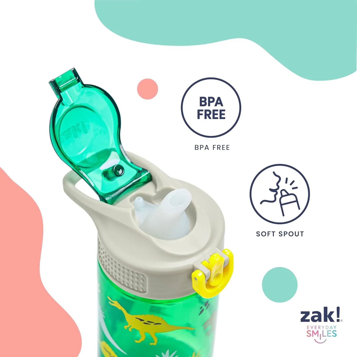 Zak Designs Disney Frozen Sage Kids Water Bottle For School or Travel, 16oz Durable Plastic Water Bottle With Straw, Handle, and Leak-Proof, Pop-Up Spout Cover, 2-Pack Set (Anna & Elsa)