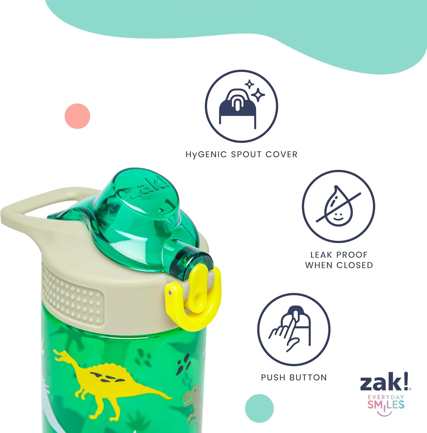 Zak Designs Disney Frozen Sage Kids Water Bottle For School or Travel, 16oz Durable Plastic Water Bottle With Straw, Handle, and Leak-Proof, Pop-Up Spout Cover, 2-Pack Set (Anna & Elsa)